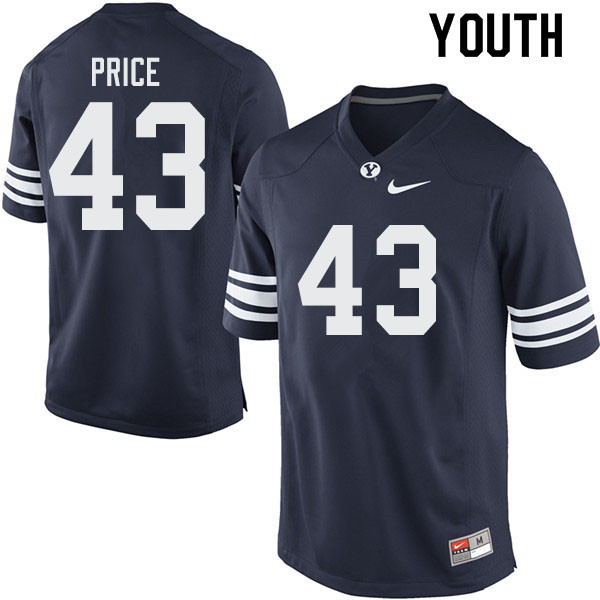 Youth #43 Mitchell Price BYU Cougars College Football Jerseys Sale-Navy